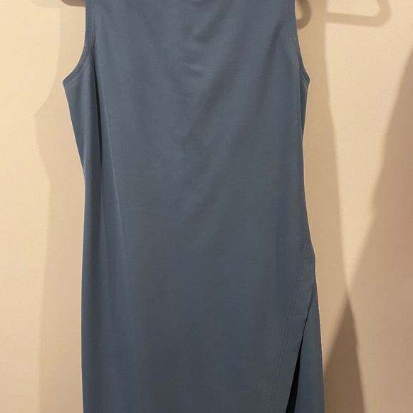Sleeveless Fitted Dress in Good Wool with Slit, Blue, Size 0 - Picture 2 of 4